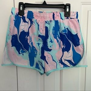 Ideology Girls Pink Marbled Print Athletic Shorts, Size Large